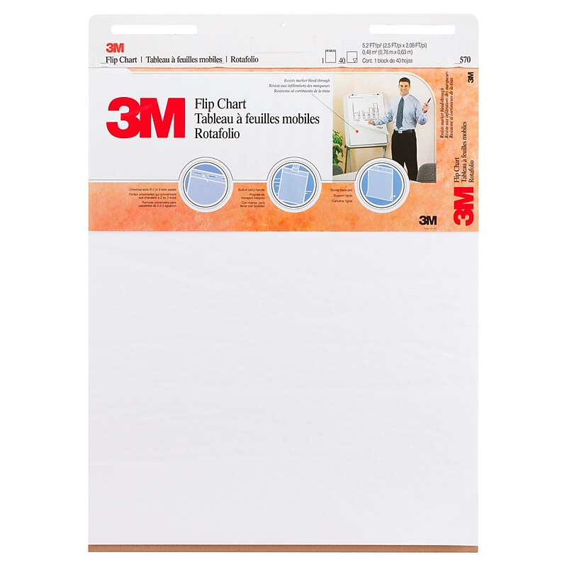3M Flip Chart Easel Pad, 25" x 30", 40 Sheets/Pad, 2 Pads/Carton (MMM570) image 1