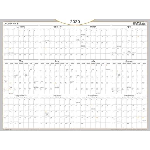 2020 AT-A-GLANCE 24" x 18" WallMates Self-Adhesive Dry-Erase Yearly ...