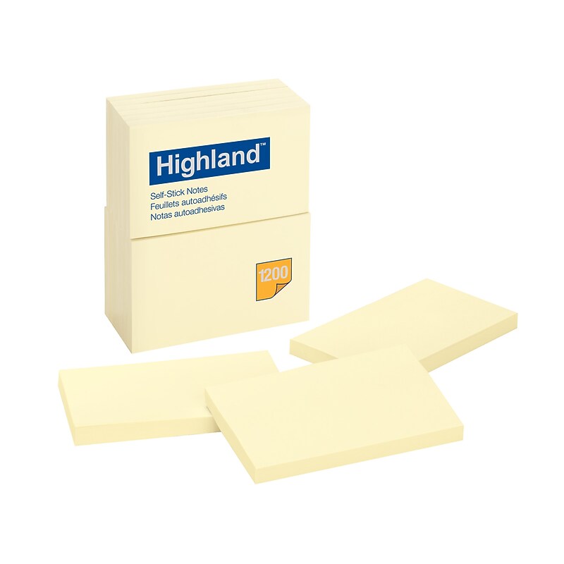 Highland Notes, 3" x 5", Yellow, 100 Sheet/Pad, 12 Pads/Pack (MMM6559YW) image 1