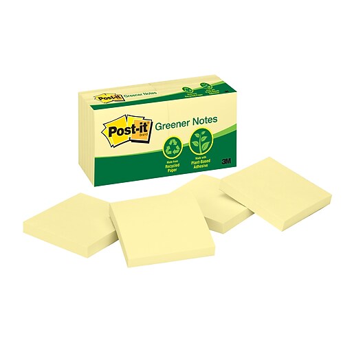 Shop Staples for Postit® Recycled Notes, Canary Yellow, 3" x 3", 12