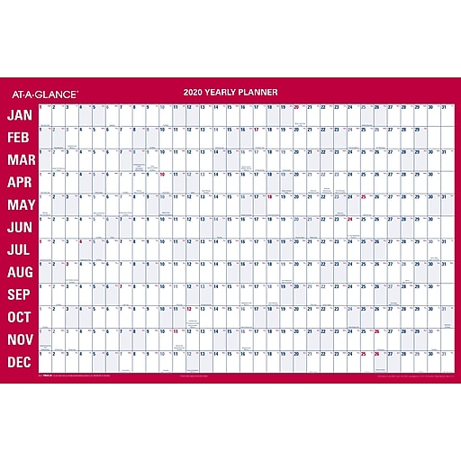 2020 AT A GLANCE 36 quot x 24 quot Horizontal Erasable Monthly/Yearly Wall Calendar (PM28 28 20) at Staples