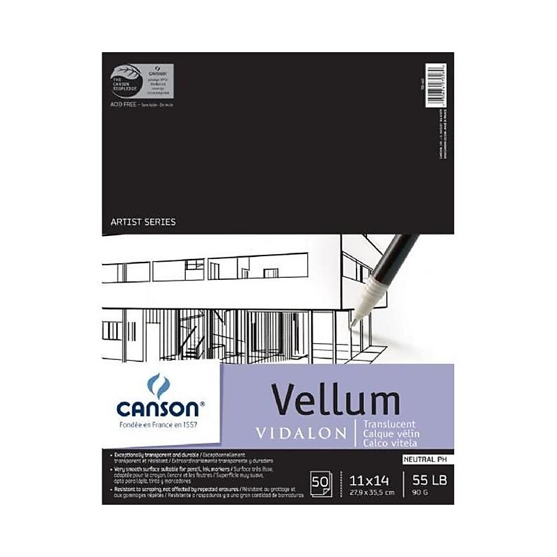 Canson Artist Series 14" x 11" Vellum Sketch Pad, 50 Sheets/Pad (MCXC100510984) image 1