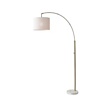 Adesso® Bowery 73.5"H Antique Brass Arc Floor Lamp with Off-White Textured Drum Shade (4249-21)