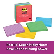 Post-it® Super Sticky Notes, 4" x 4", Marrakesh Collection, Lined, 90 Sheets/Pad, 6 Pads/Pack (675-6SSAN)