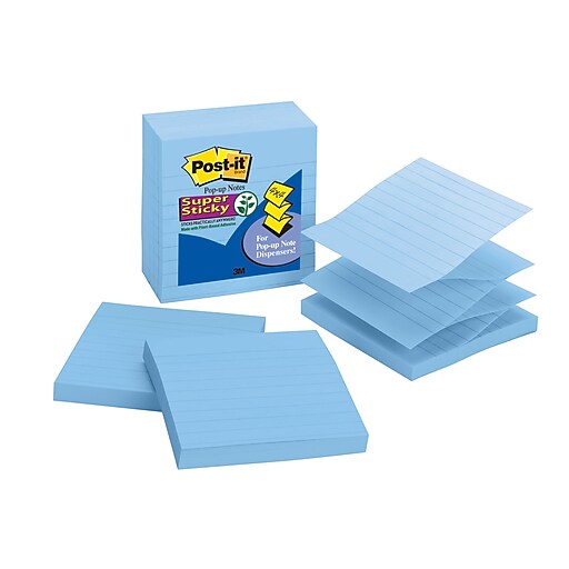 Postit® Super Sticky PopUp Notes, Periwinkle, 4" x 4", Lined, 5 Pads/Pack (R440AQSS) at Staples