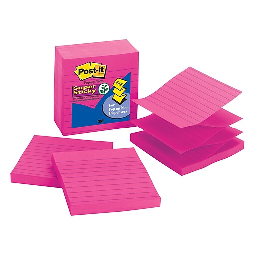 Postit® Super Sticky PopUp Notes, Fireball Fuchsia, 4" x 4", Lined, 5 Pads/Pack (R440FFSS) at