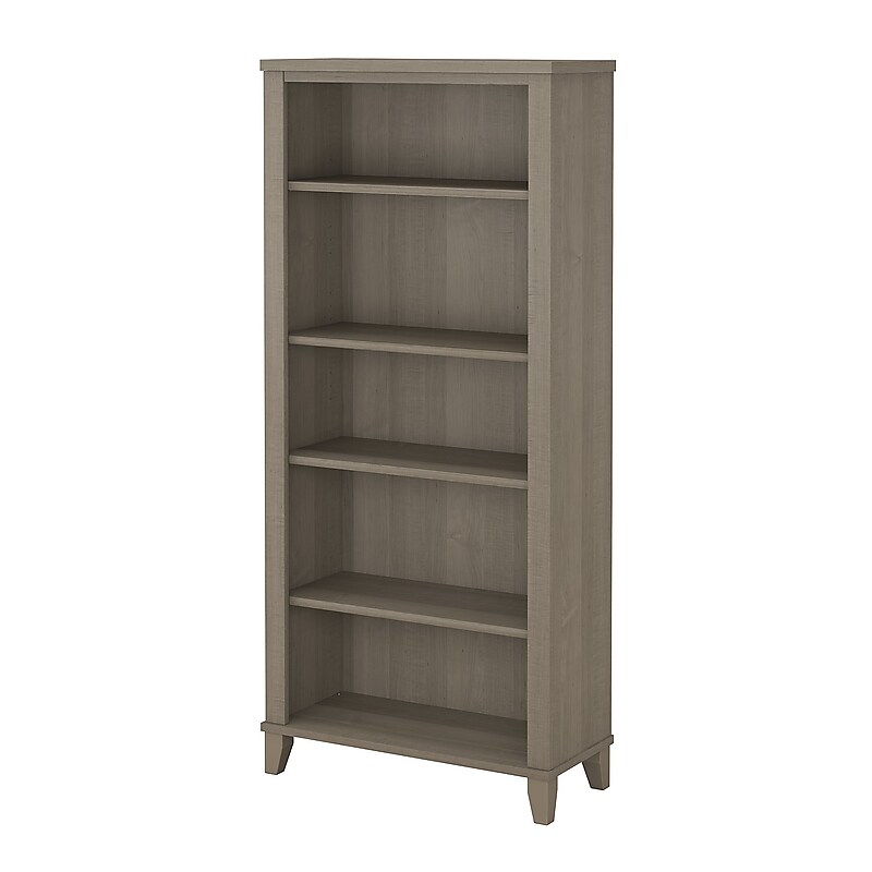 Bush Furniture Somerset 65.2"H 5-Shelf Bookcase with Adjustable Shelves, Ash Gray Laminated Wood (WC81665) image 1