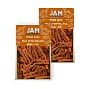 JAM Paper® Wood Clip Clothespins, Small 7/8 Inch, Orange Clothes Pins, 2 Packs of 50 (230729133A)