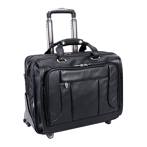 McKlein S Series Laptop Rolling Briefcase, Black Leather (15705) Staples