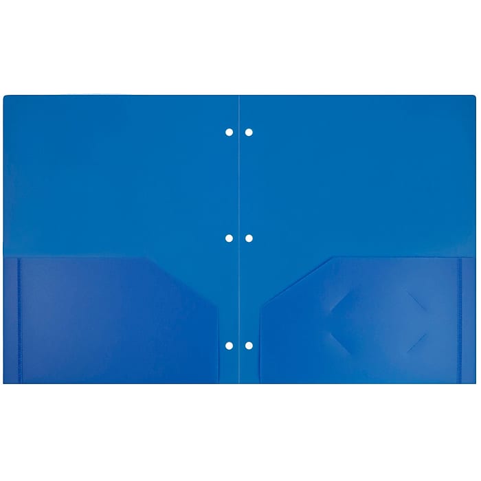 JAM Paper Heavy Duty 3 Hole Punch Two-Pocket Plastic Folders, Blue