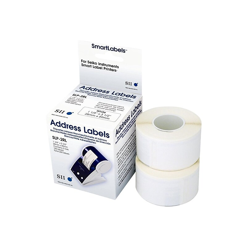 Seiko Thermal Address Labels, 1 1/8" x 3 1/2", White, 130/Roll, 2 Rolls/Box (SLP-2RL) image 1