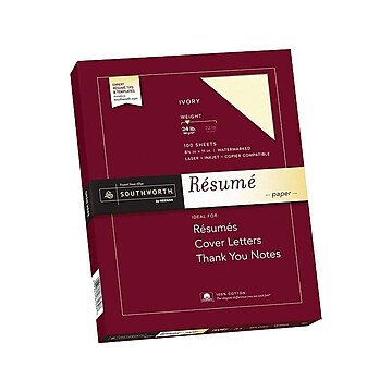 Southworth Resume Paper, 8.5" x 11", 24 lb., Wove-Finish, Ivory, 100 Sheets/Box (R14ICF)