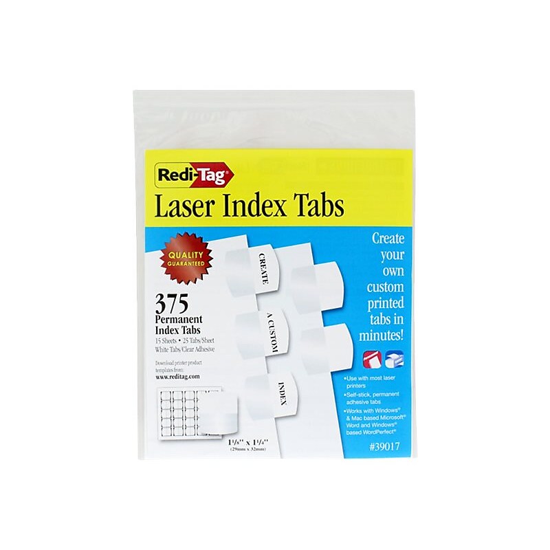 Redi-Tag Laser Tabs, White, 1.13" Wide, 375/Pack (39017) image 1