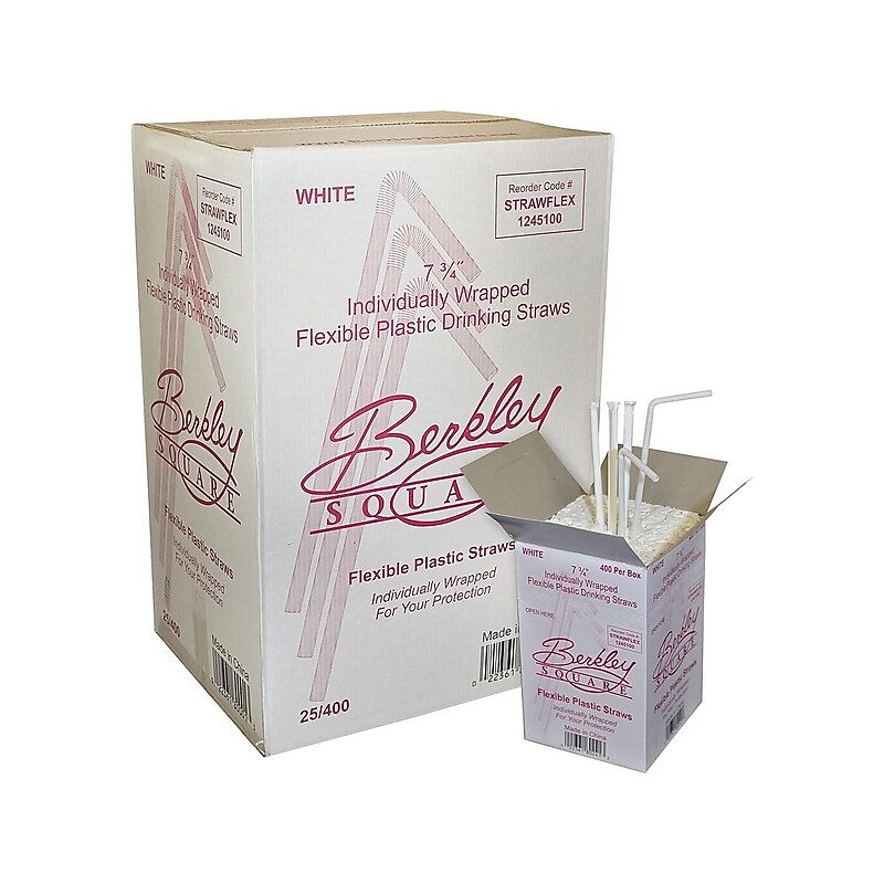 Berkley Square White Polypropylene Straws, 400/Box, 25/Case (1245100) image 1