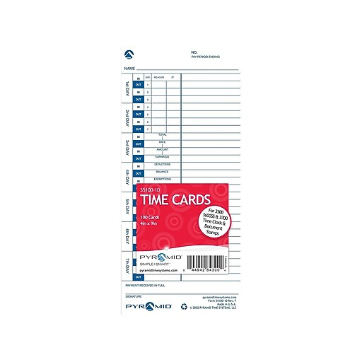 Pyramid Time Cards for 3000HD, 3500, 3550SS, 3600SS, 3700 Time Clocks