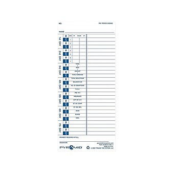 Pyramid Time Cards for 3000HD, 3500, 3550SS, 3600SS, 3700 Time Clocks, 100/Pack (35100-10)