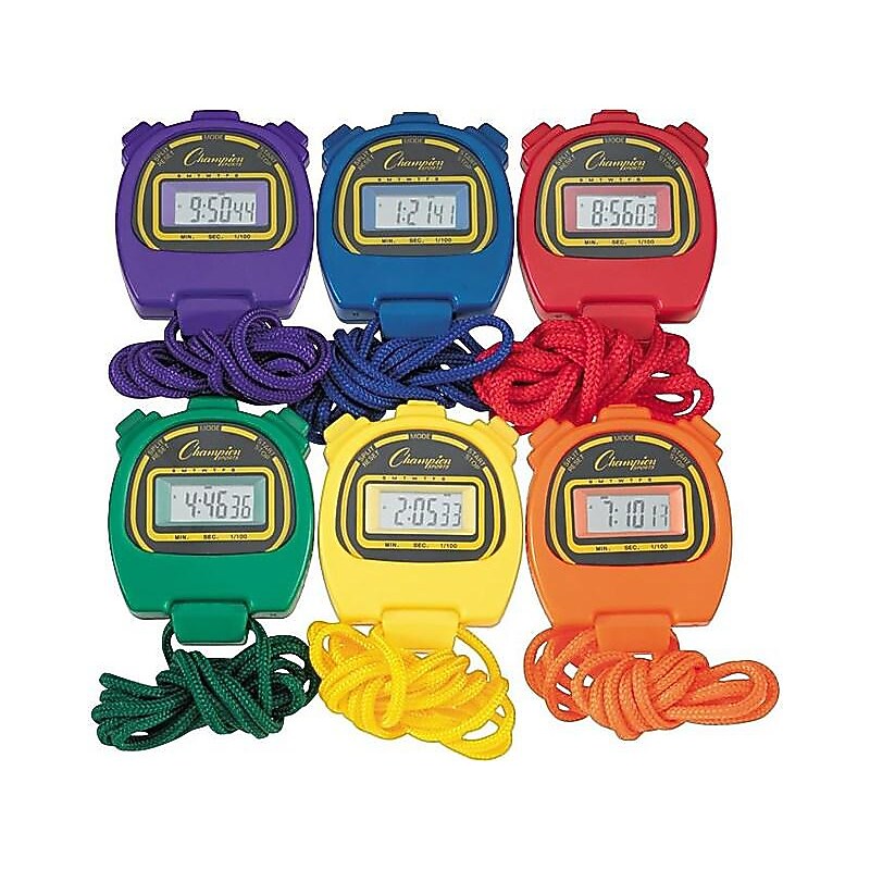Champion Sports Digital Stopwatches, Assorted Colors, 6/Set (910SET) image 1
