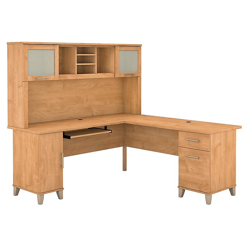 Bush Furniture Somerset 72"W L Shaped Desk with Hutch, Maple Cross (SET001MC) image 1