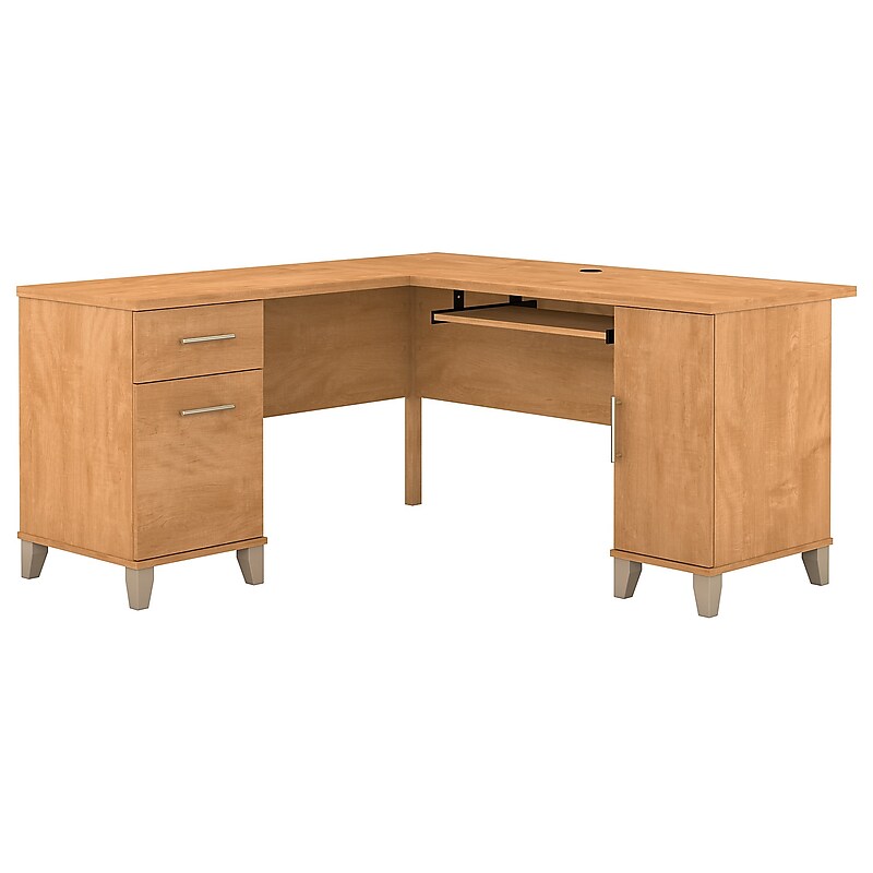 Bush Furniture Somerset 60"W L Shaped Desk with Storage, Maple Cross (WC81430K) image 1