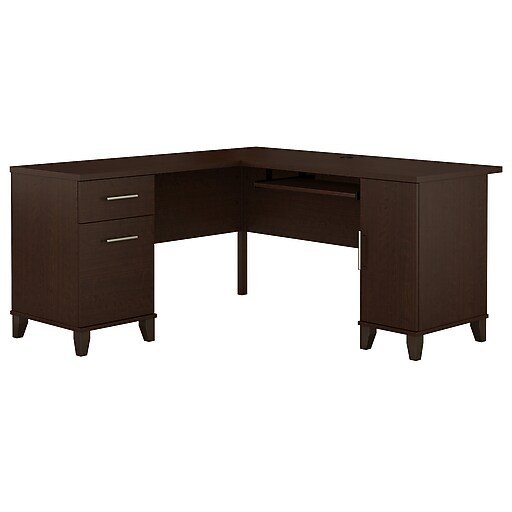 Bush Furniture Somerset 60"W L Shaped Desk with Storage, Mocha Cherry