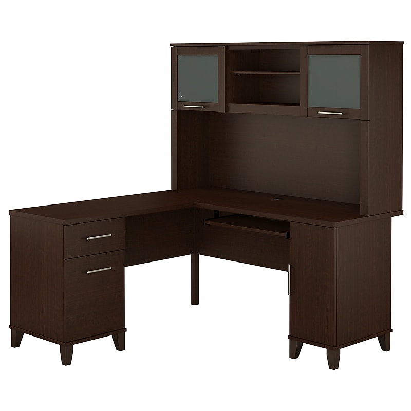 Bush Furniture Somerset 60"W L Shaped Desk with Hutch, Mocha Cherry (SET002MR) image 1