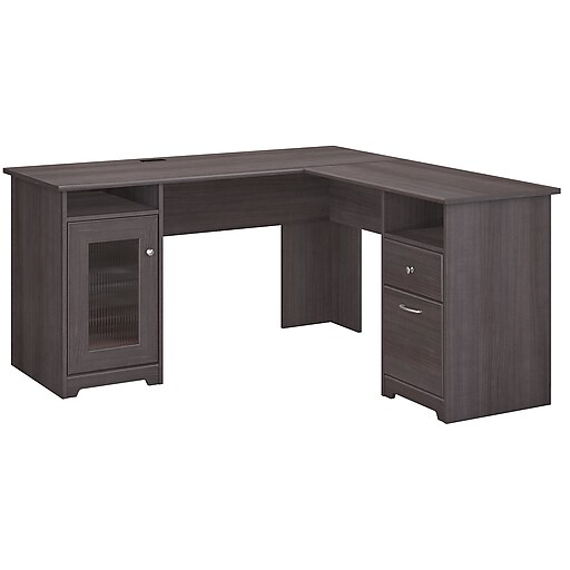 bush furniture cabot collection 60w l shaped desk, heather gray