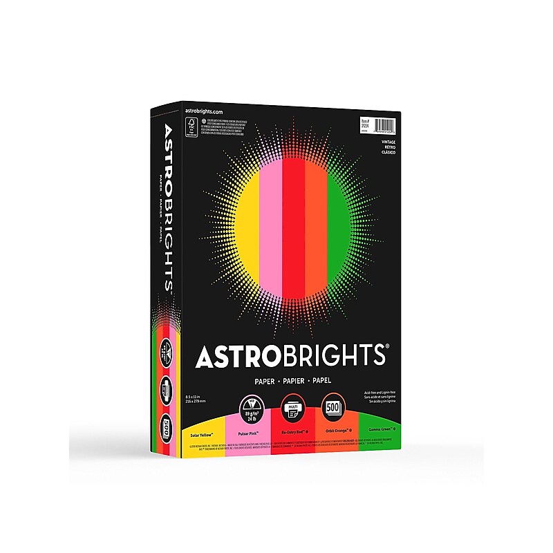Astrobrights Vintage Multipurpose Paper, 24 lbs., 8.5" x 11", Assorted Colors, 500 Sheets/Pack (21224) image 1