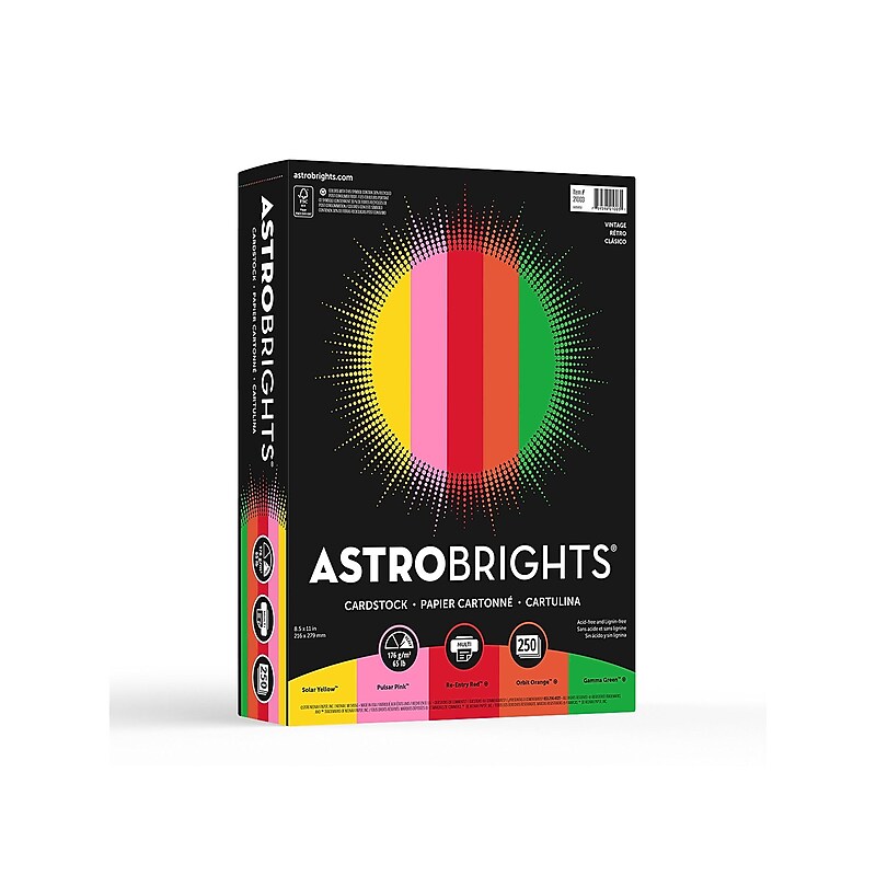 Astrobrights Vintage Cardstock Paper, 65 lbs, 8.5" x 11", Assorted Colors, 250/Pack (21003/22003) image 1