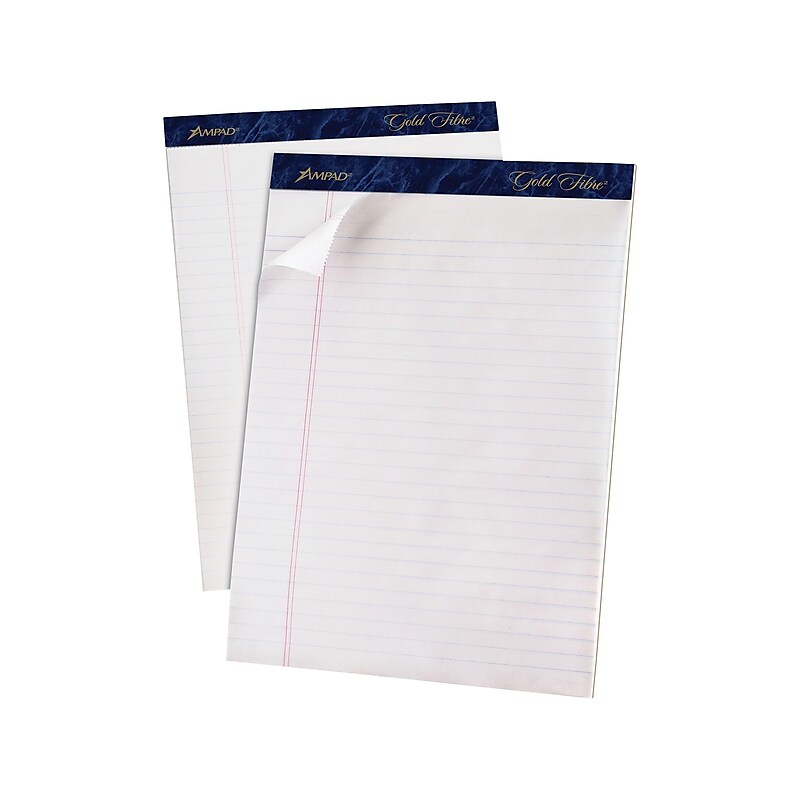 Ampad Gold Fibre Notepads, 8.5" x 11.75", Wide Ruled, White, 50 Sheets/Pad, 12 Pads/Pack (TOP 20-070) image 1