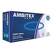 Ambitex V5201 Series Vinyl Gloves, Large, Disposable, 100/Box, 10 Boxes/Carton (VLG5201)