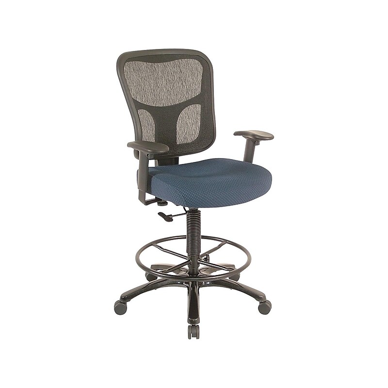 Tempur-Pedic Fabric Drafting Stool with Backrest and Footrest with Lumbar Support, Navy (TP8200-NAVY) image 1