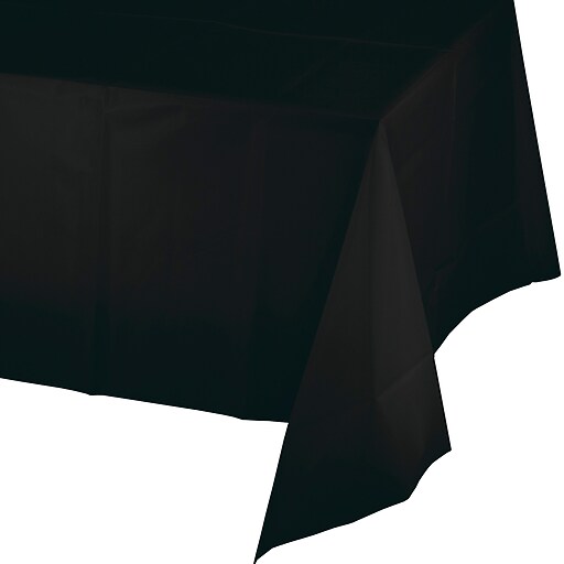 Creative Converting 54"W x 108"L Black Plastic Tablecloths, 3 Count