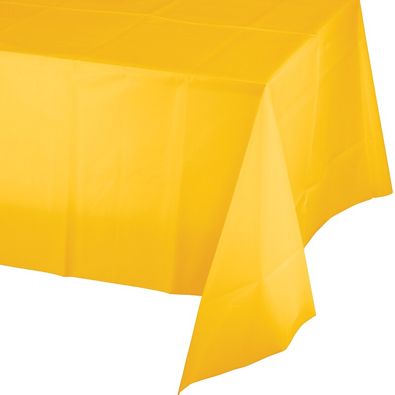 Creative Converting 54"W x 108"L School Bus Yellow Plastic Tablecloths, 3 Count (DTC011012TC) image 1
