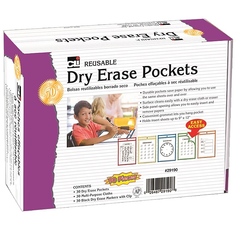Charles Leonard Dry Erase Pocket Class Pack, 90 Pieces (CHL29190) image 1