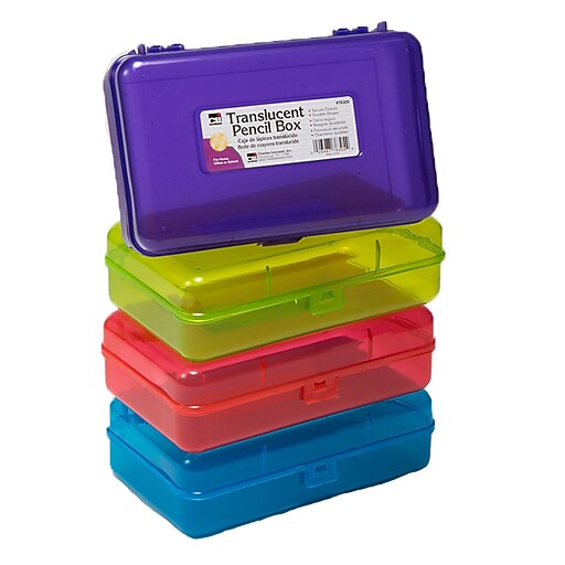Charles Leonard Snap Translucent Pencil Boxes, Assorted Colors, 12/Pack
