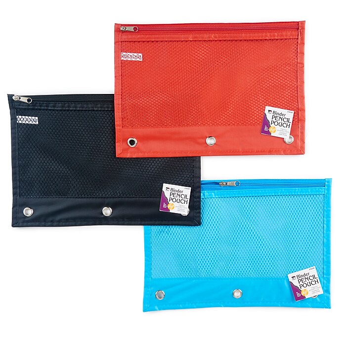 Charles Leonard Nylon Zipper Pencil Pouche, Assorted Colors, 24