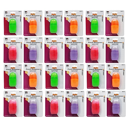 Charles Leonard Manual Pencil Sharpener + Eraser Combo, Assorted Colors