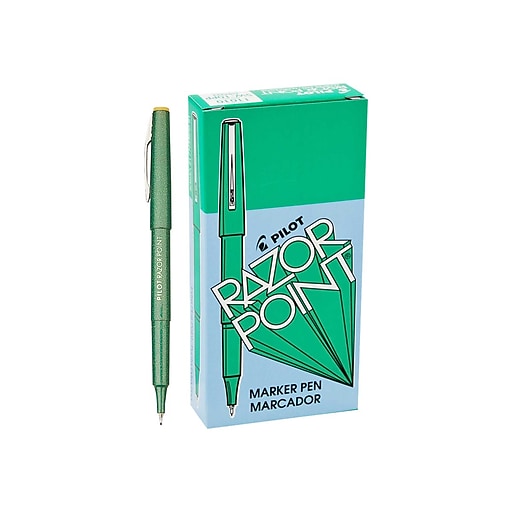 12 X Pilot Razor Point Marker Pens Green Ink Extra Fine 