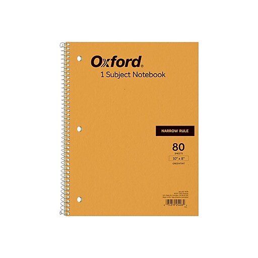 Oxford 1Subject Notebook, 8" x 10", Narrow Ruled, 80 Sheets, Kraft