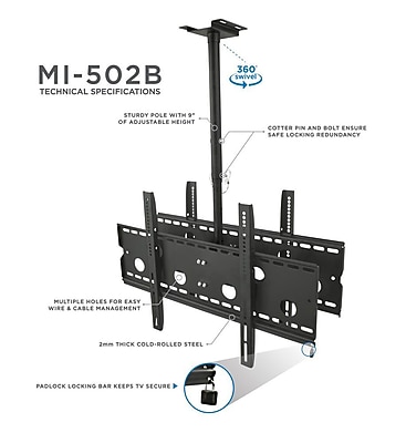 Mount-It! Dual Front & Back TV Ceiling Mount for 37" to 75" TVs | holds up to 175 lbs | MI-502B - Thumbnail 4