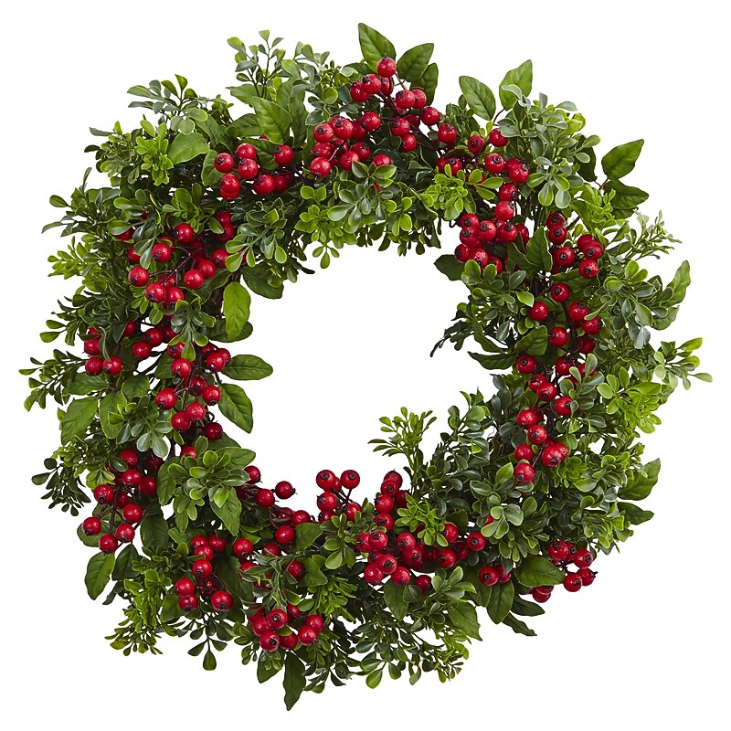 Nearly Natural 24” Berry Boxwood Wreath (4555) image 1