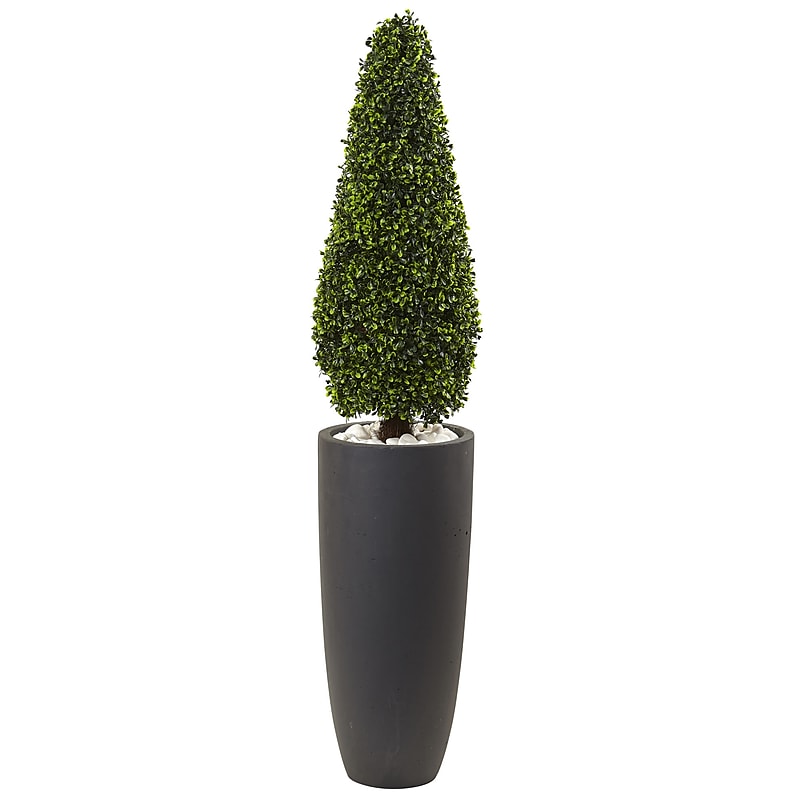 Nearly Natural 50” Boxwood Topiary with Gray Cylindrical Planter UV Resistant -Indoor/Outdoor (5961) image 1