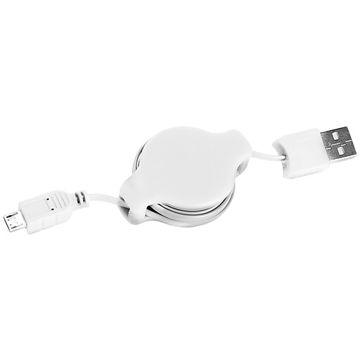 SumacLife White Retractable USB Micro USB Sync and Charge Cable Staples