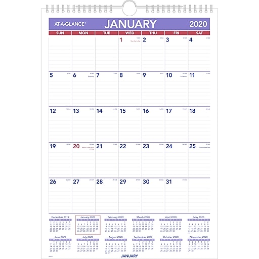2020 AT-A-GLANCE 12" x 17" Monthly Wall Calendar (PM2-28-20) at Staples