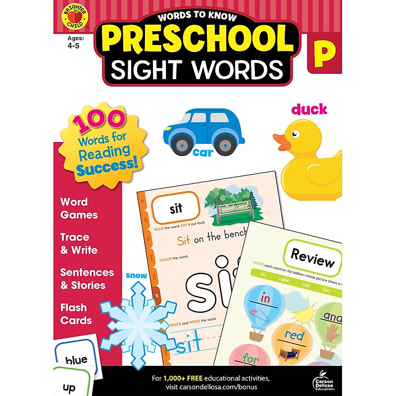 Words to Know Sight Words by Brighter Child, Grade Preschool, Paperback (705233) image 1