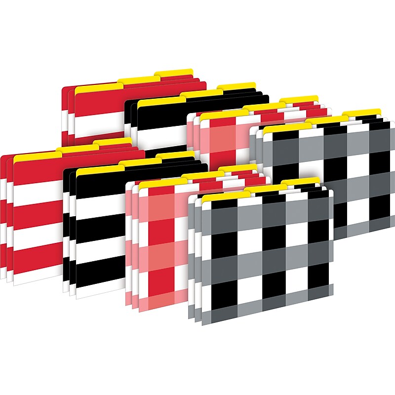 Barker Creek Buffalo Plaid & Wide Stripes File Folder, 1/3-Cut Tab, Letter Size, Multicolor, 24/Set (BC3962) image 1