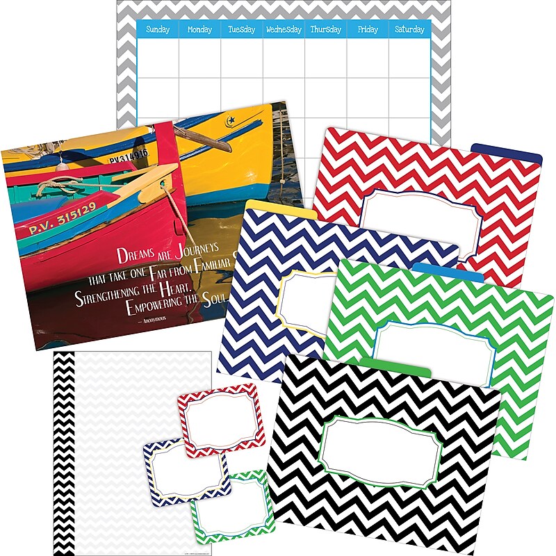 Barker Creek Nautical Chevron File Folder Office Set, Assorted, 109/Set (BC6004) image 1