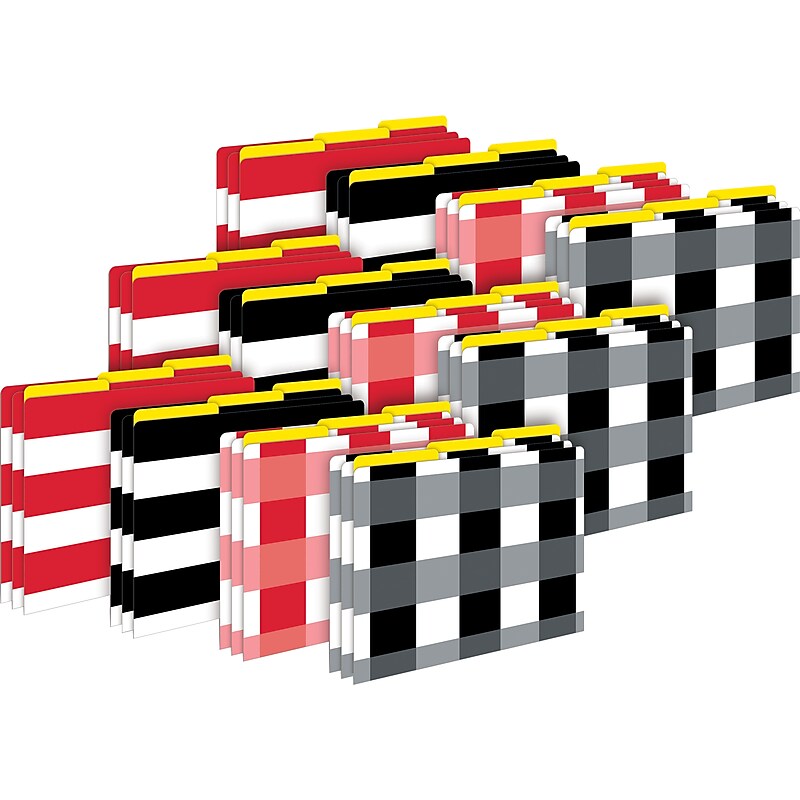 Barker Creek Buffalo Plaid & Wide Stripes File Folder, 1/3-Cut Tab, Letter Size, Multicolor, 36/Set (BC3936) image 1