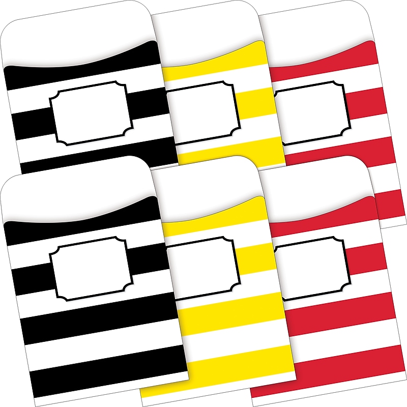 Barker Creek Buffalo Plaid & Wide Stripes Peel & Stick Library Pockets, 5.125" x 3.5", 60/Set (BC3848) image 1