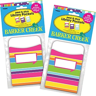 Barker Creek Happy Peel & Stick Library Pockets, Multi-Design Set, 60/Set (BC3839)